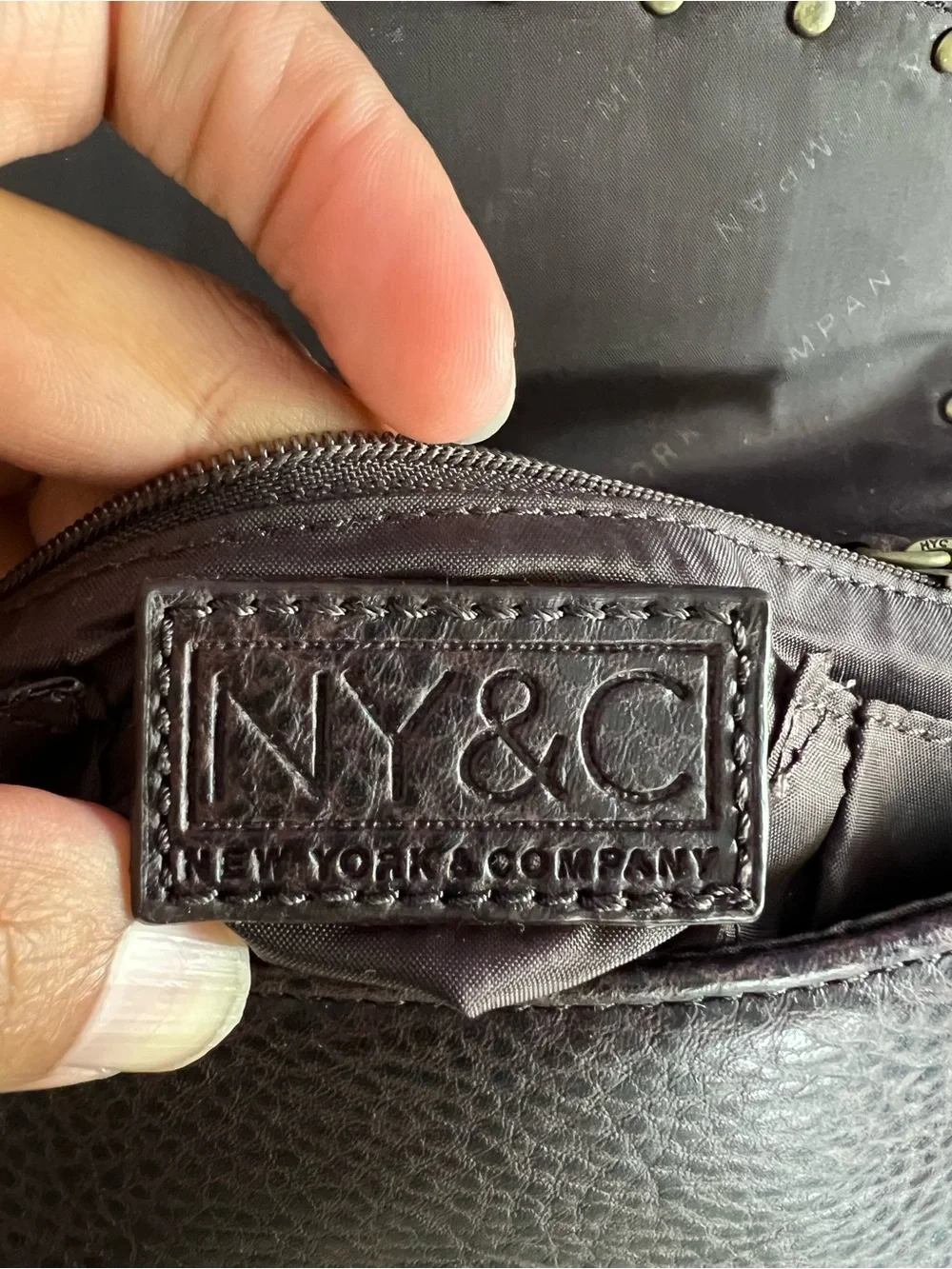 New York & Company Dark Brown Studded Leather Shoulder Bag